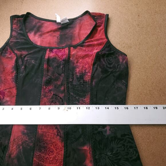 Sami Jo Tank Top Wmns M Black Red Floral Paisley Velvet Burnout Feminine Grunge - Picture 6 of 10